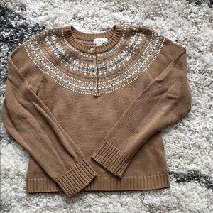 J. Crew Camel Fair Isle Yoke Crewneck Sweater large